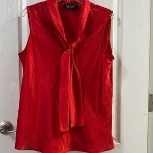 Evan Picone Black Label Silky Red Tie Front Blouse